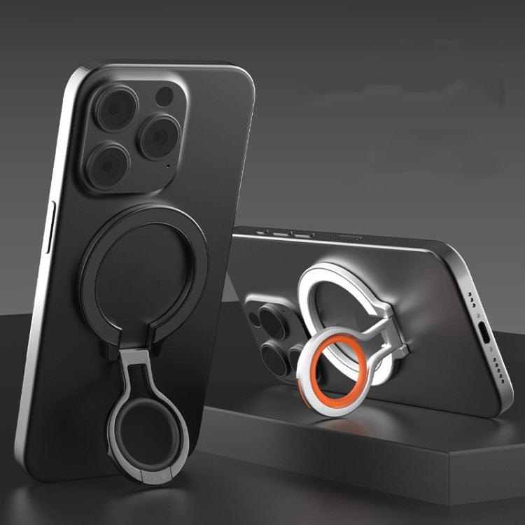 Magnetic Mobile Phone Holder Zinc Alloy Phone Finger Ring Bracket With Silicone Ring Guard, Style 2  Black, Style 2 Black+Orange, Style 2 Silver+Orange