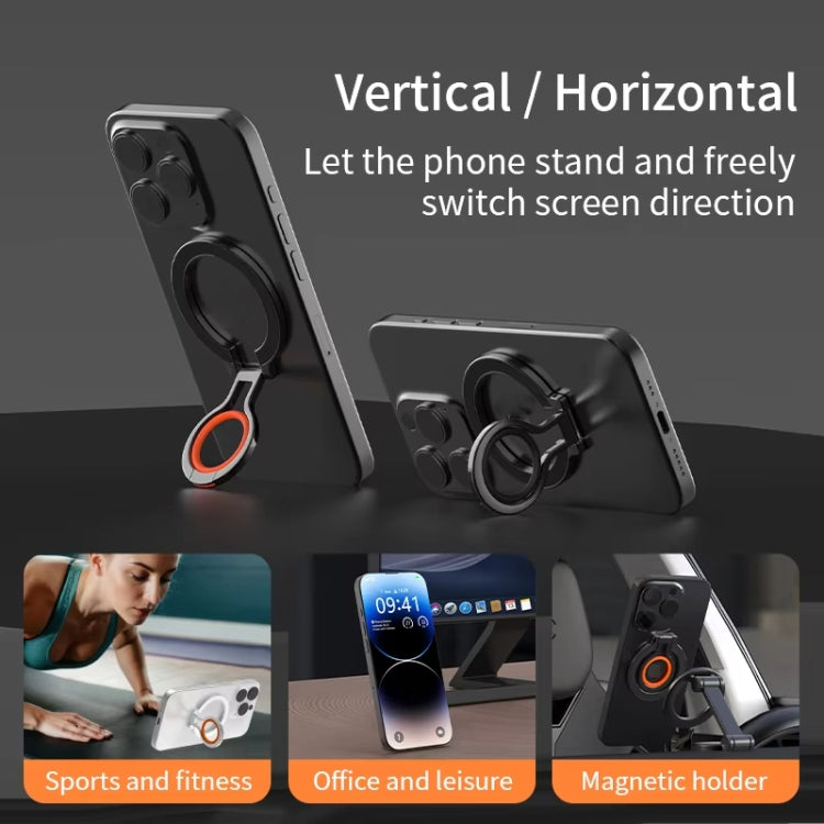 Magnetic Mobile Phone Holder Zinc Alloy Phone Finger Ring Bracket With Silicone Ring Guard, Style 2 Silver+Orange, Style 2  Black, Style 2 Black+Orange