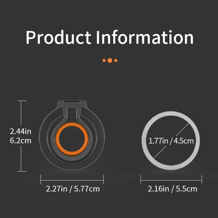 Magnetic Mobile Phone Holder Zinc Alloy Phone Finger Ring Bracket With Silicone Ring Guard, Style 2  Black, Style 2 Black+Orange, Style 2 Silver+Orange