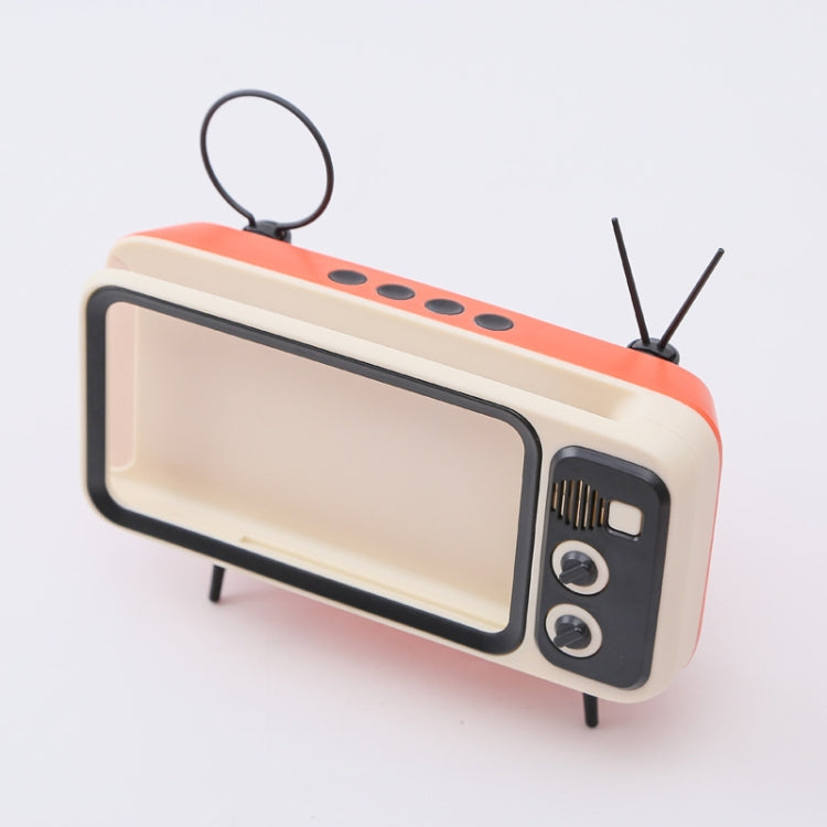 Retro Small TV Desktop Cell Phone Holder With Bluetooth Speaker Player, With Bluetooth Speaker