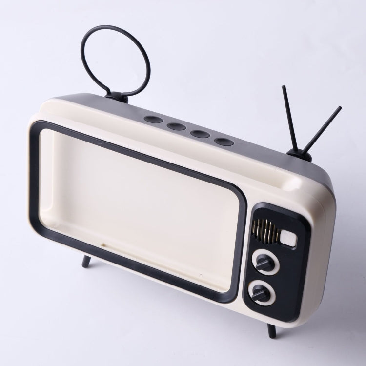 Retro Small TV Desktop Cell Phone Holder With Bluetooth Speaker Player, With Bluetooth Speaker