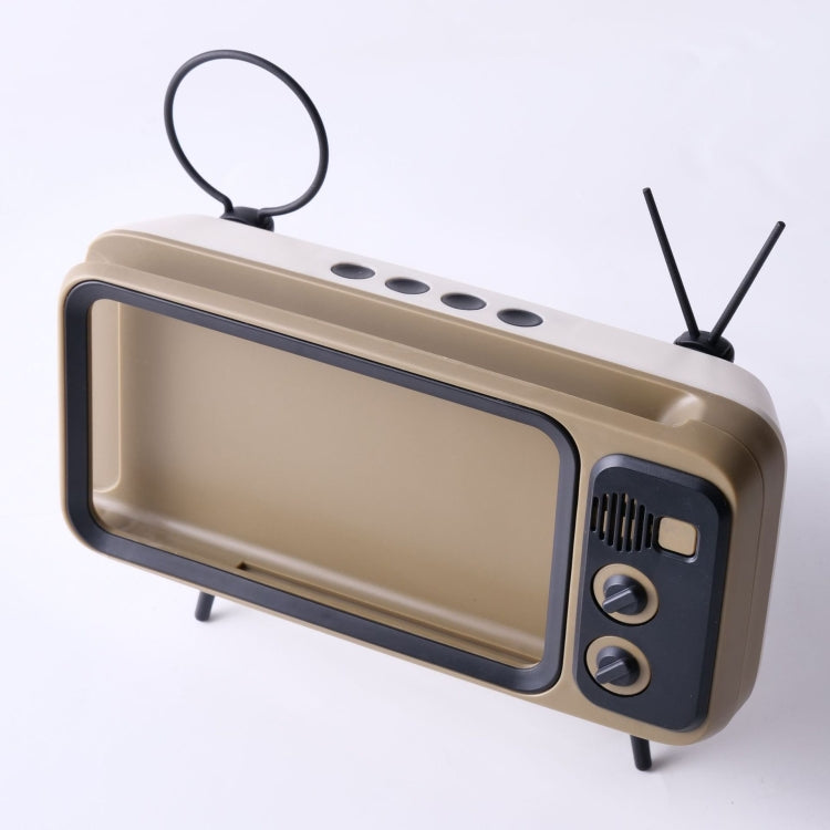 Retro Small TV Desktop Cell Phone Holder With Bluetooth Speaker Player, With Bluetooth Speaker