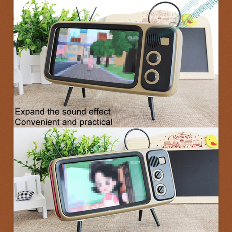 Retro Small TV Desktop Cell Phone Holder With Bluetooth Speaker Player, With Bluetooth Speaker