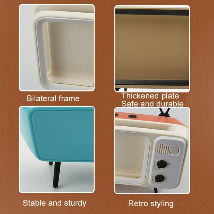 Retro Small TV Desktop Cell Phone Holder With Bluetooth Speaker Player, With Bluetooth Speaker