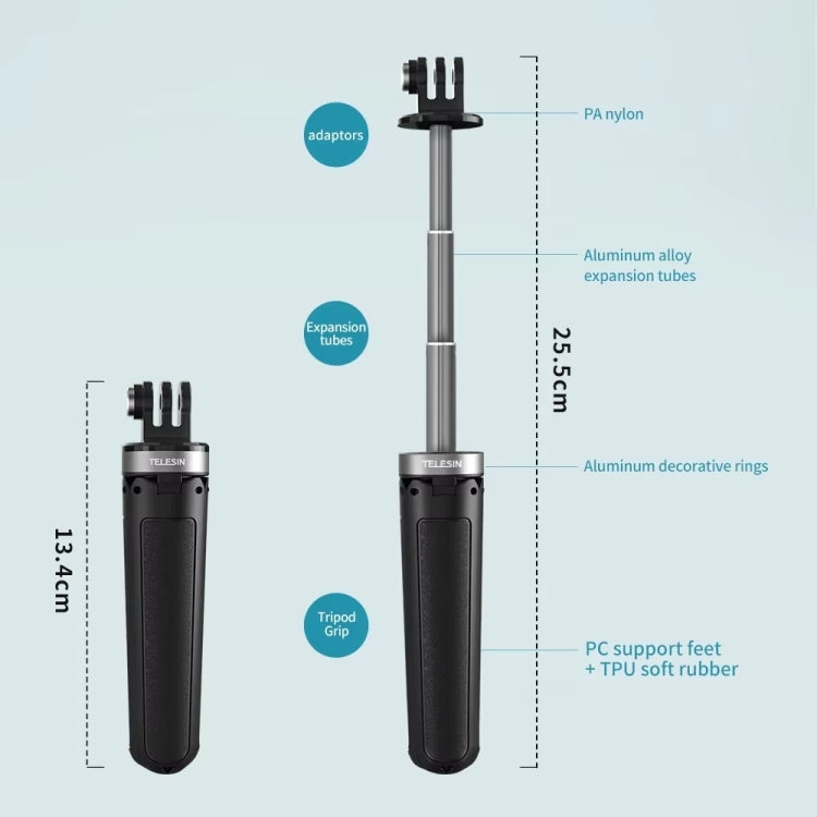 TELESIN  Universal Mini Desktop Selfie Tripod for Sports Camera 13.4-25.5cm Height Adjustable, GP-MNP-092-X
