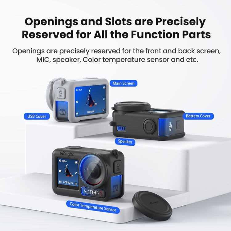 For DJI Osmo Action 5 Pro aMagisn Silicone Protective Case with Lanyard and Lens Cap