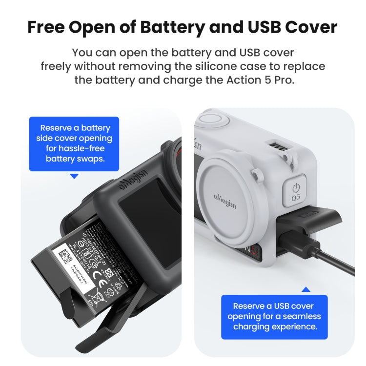 For DJI Osmo Action 5 Pro aMagisn Silicone Protective Case with Lanyard and Lens Cap