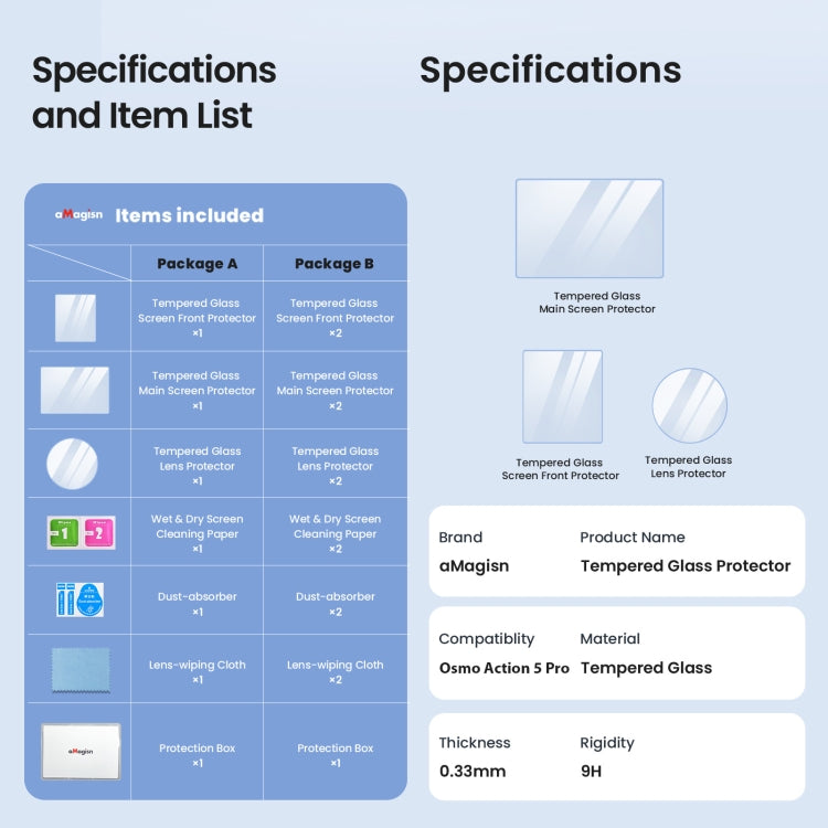 For DJI Osmo Action 5 Pro aMagisn 9H Hardness Tempered Glass Set, Package A, Package B