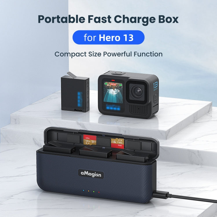 For GoPro HERO13 Black aMagisn Battery Charging Box Triple Slot Charging Case, For GoPro HERO13
