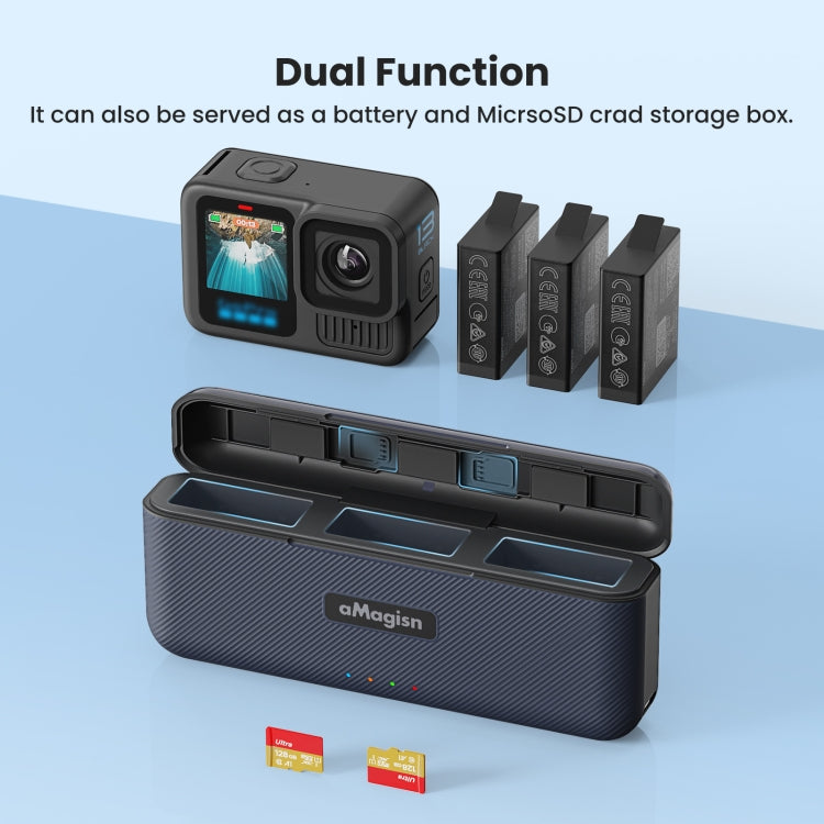 For GoPro HERO13 Black aMagisn Battery Charging Box Triple Slot Charging Case, For GoPro HERO13