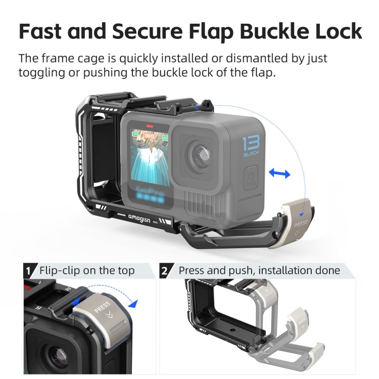 AMagisn Upgrade Ver Metal Rabbit Cage For GoPro HERO13 Black / HERO12 Black / HERO11 Black / HERO10 Black / HERO9 Black, AP10