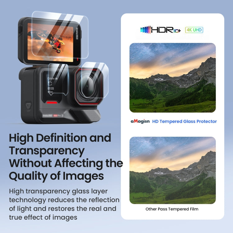 For Insta360 Ace Pro 2 aMagisn Tempered Glass Screen Protector, 1 Set, 2 Sets