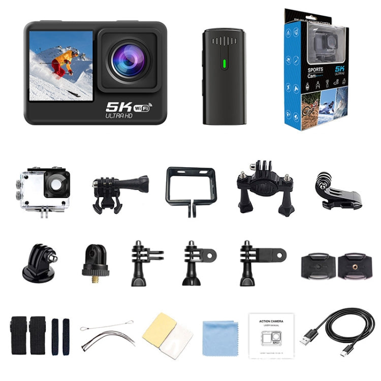5K/30FPS WIFI HD Anti-Shake Remote Touch Dual-Screen IP68 Waterproof Sports Camera, Microphone Version