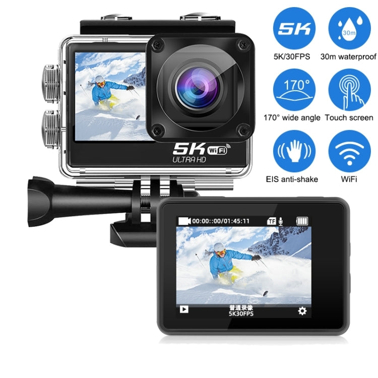 5K/30FPS WIFI HD Anti-Shake Remote Touch Dual-Screen IP68 Waterproof Sports Camera, Microphone Version