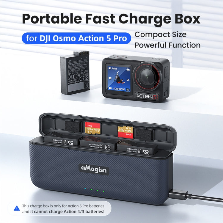 For DJI Action 5 Pro aMagisn Battery Charger Fast Charging Box Storage Compartment