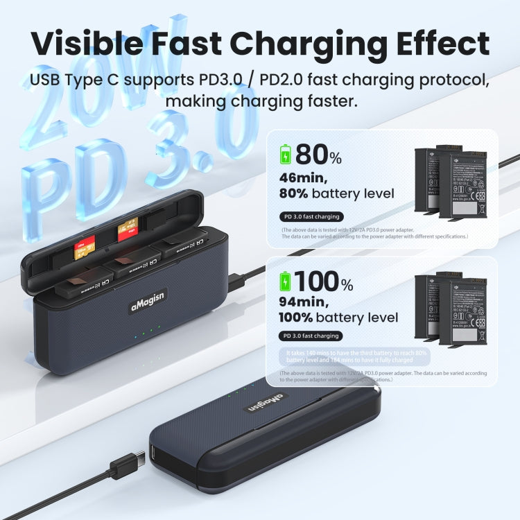 For DJI Action 5 Pro aMagisn Battery Charger Fast Charging Box Storage Compartment