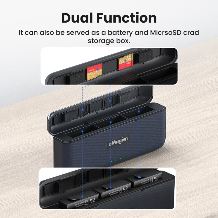 For DJI Action 5 Pro aMagisn Battery Charger Fast Charging Box Storage Compartment