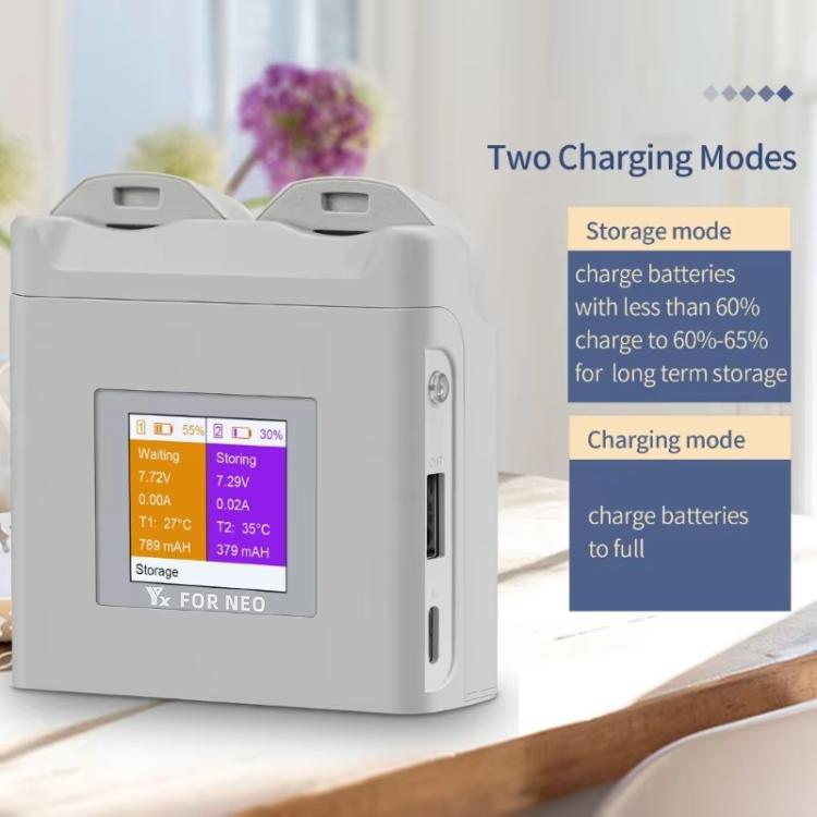 For DJI Neo Drone YX Color Screen Battery Charger Charge 2 Batteries, 2-Channel Color Screen