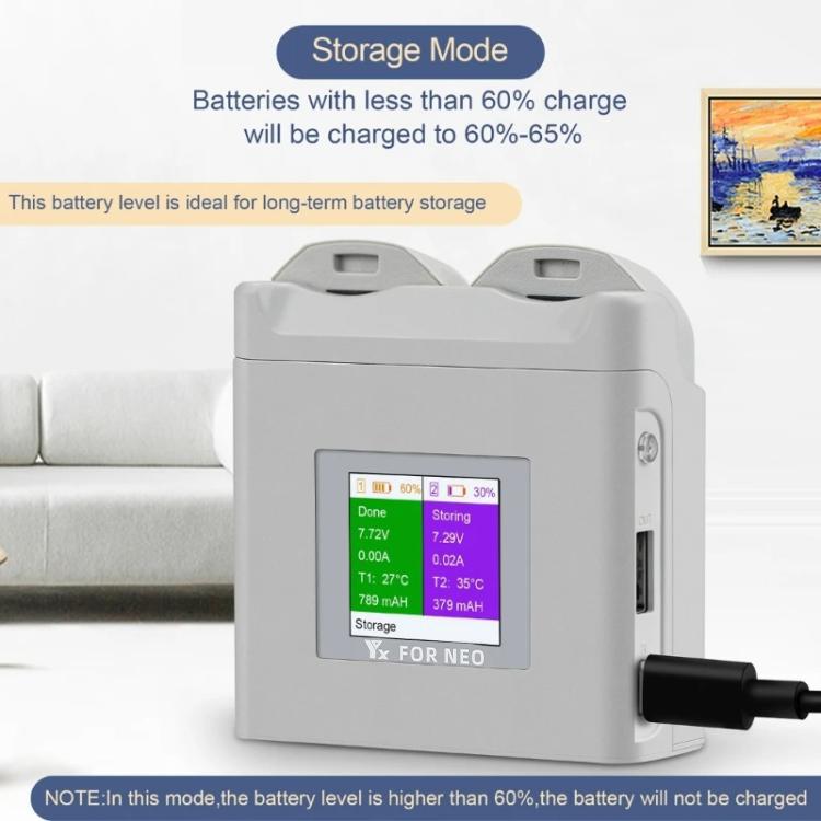For DJI Neo Drone YX Color Screen Battery Charger Charge 2 Batteries, 2-Channel Color Screen