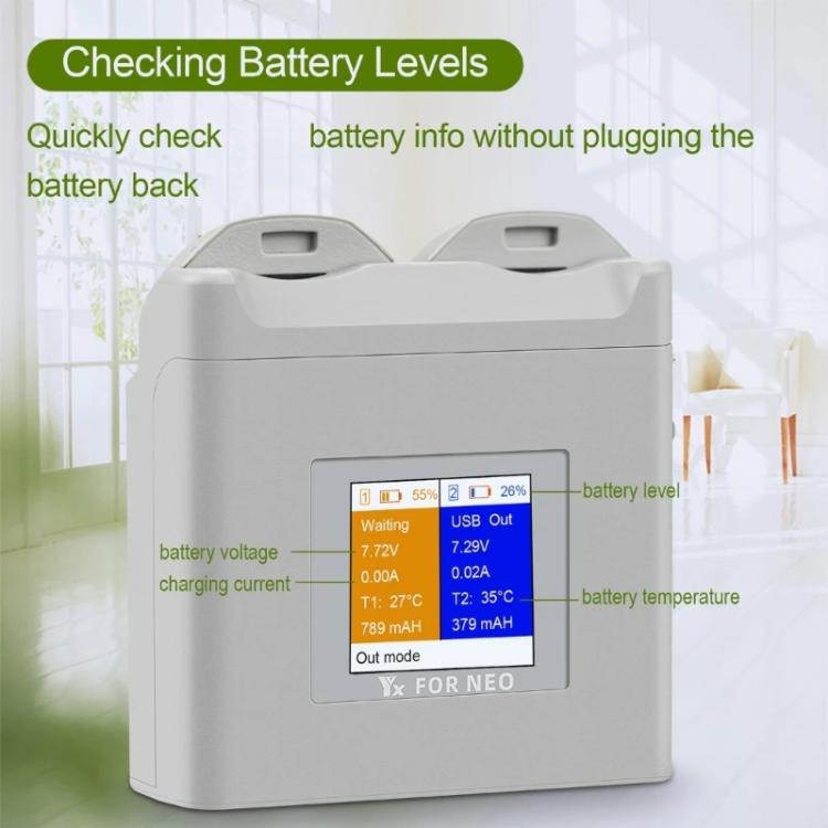 For DJI Neo Drone YX Color Screen Battery Charger Charge 2 Batteries, 2-Channel Color Screen
