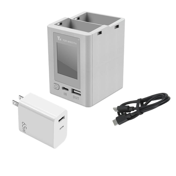 For DJI Mini 4 Pro / Mini 3 Pro / Mini 3 YX Color Screen Dual-way Charger Battery Manager, Without Plug, With 65W US Plug, With 65W EU Plug
