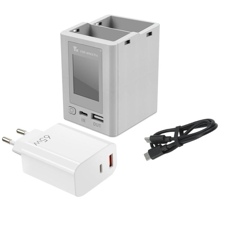 For DJI Mini 4 Pro / Mini 3 Pro / Mini 3 YX Color Screen Dual-way Charger Battery Manager, Without Plug, With 65W US Plug, With 65W EU Plug