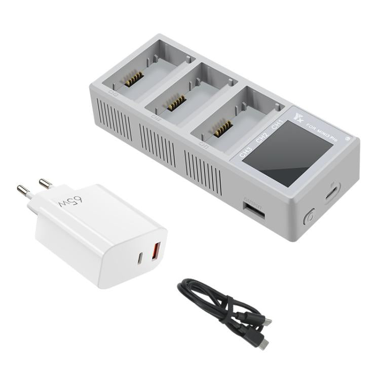 For DJI Mini 4 Pro / Mini 3 Pro / Mini 3 YX Color Screen 3-Way Charger Battery Manager, Without Plug, With 65W US Plug, With 65W EU Plug