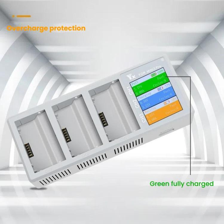 For DJI Mini 4 Pro / Mini 3 Pro / Mini 3 YX Color Screen 3-Way Charger Battery Manager, Without Plug, With 65W US Plug, With 65W EU Plug