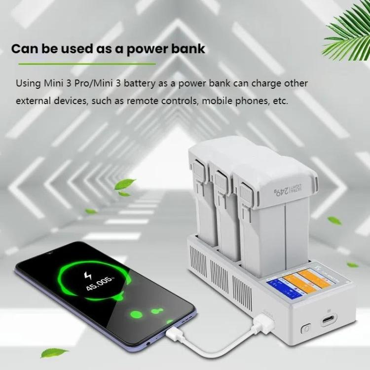 For DJI Mini 4 Pro / Mini 3 Pro / Mini 3 YX Color Screen 3-Way Charger Battery Manager, Without Plug, With 65W US Plug, With 65W EU Plug
