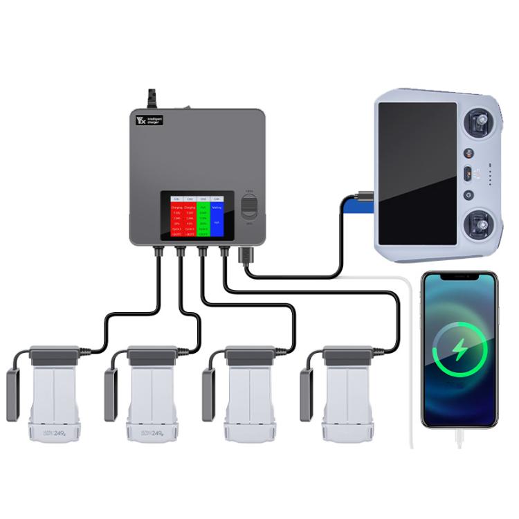 For DJI Mini 4 Pro / Mini 3 Pro / Mini 3 Color Screen Digital Display Four-Way Charger Battery Manager, US Plug, EU Plug, AU Plug, UK Plug