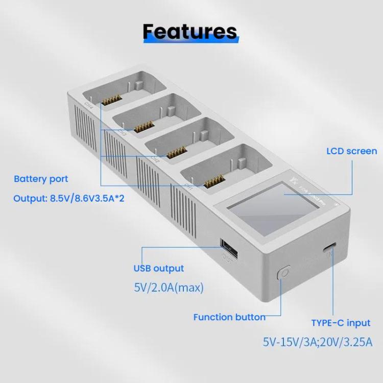 For DJI Mini 4 Pro / Mini 3 Pro / Mini 3 YX Four-Way Color Screen Charger Battery Manager