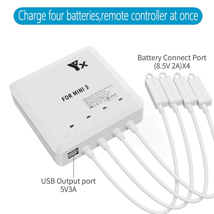 For DJI Mini 4 Pro / Mini 3 Pro / Mini 3 Drone YX 4-way Charger Battery Butler, US Plug, EU Plug, UK Plug, AU Plug