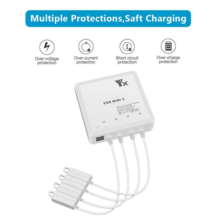 For DJI Mini 4 Pro / Mini 3 Pro / Mini 3 Drone YX 4-way Charger Battery Butler, US Plug, EU Plug, UK Plug, AU Plug