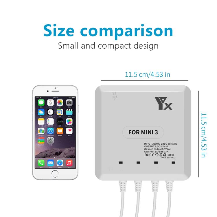 For DJI Mini 4 Pro / Mini 3 Pro / Mini 3 Drone YX 4-way Charger Battery Butler, US Plug, EU Plug, UK Plug, AU Plug