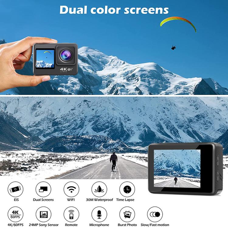 WIFI Wide-angle EIS Anti-shake Touch Color Dual-screen Remote Control Video Sports Camera, Q60TR