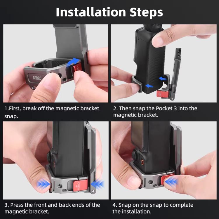 For DJI OSMO Pocket 3 BRDRC PO3005 Multi-functional Magnetic Base Expansion Back Clip Holder Adapter Bezel Accessory, Magnetic Base