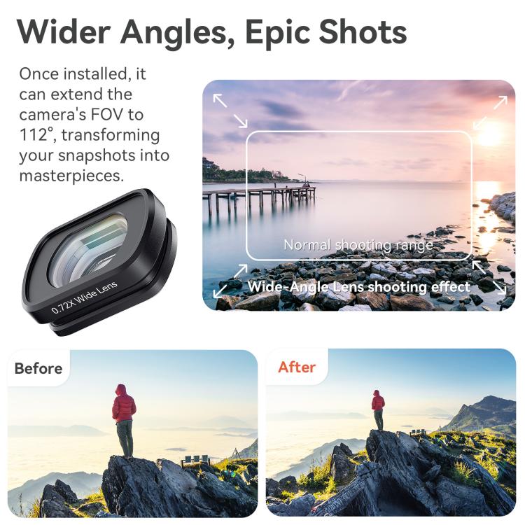 For DJI Pocket 3 aMagisn Magnetic Filter Accessories, 10X Macro Lens, 0.72X Wide Lens