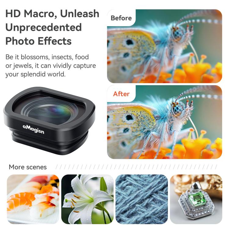 For DJI Pocket 3 aMagisn Magnetic Filter Accessories, 10X Macro Lens, 0.72X Wide Lens