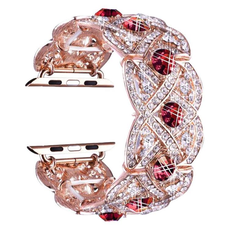 Petaled Metal Diamond Wristband Strap For Apple Watch Series 9 / 8 / 7 / 6 / SE / 5 / 4 / 3, 1215 Silver, 1202 Silver, 1215 Black, 1202 Black, 1215 Rose Gold, 1202 Rose Gold, 1202 Rose Gold Red, 1215 Gold