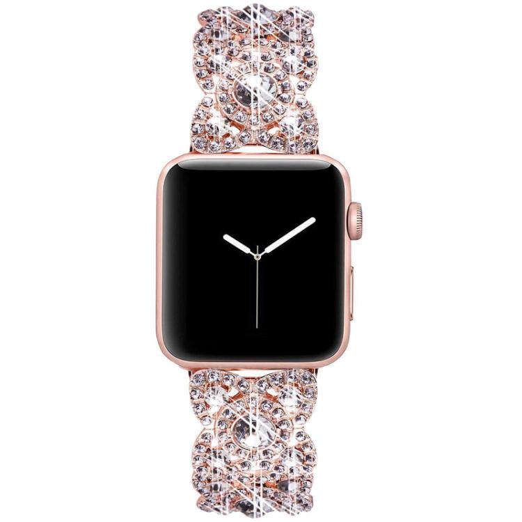 Petaled Metal Diamond Wristband Strap For Apple Watch Series 9 / 8 / 7 / 6 / SE / 5 / 4 / 3, 1215 Silver, 1202 Silver, 1215 Black, 1202 Black, 1215 Rose Gold, 1202 Rose Gold, 1202 Rose Gold Red, 1215 Gold