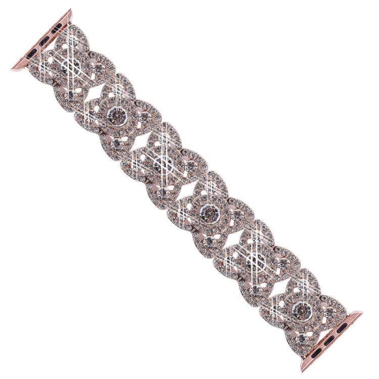 Petaled Metal Diamond Wristband Strap For Apple Watch Series 9 / 8 / 7 / 6 / SE / 5 / 4 / 3, 1215 Silver, 1202 Silver, 1215 Black, 1202 Black, 1215 Rose Gold, 1202 Rose Gold, 1202 Rose Gold Red, 1215 Gold