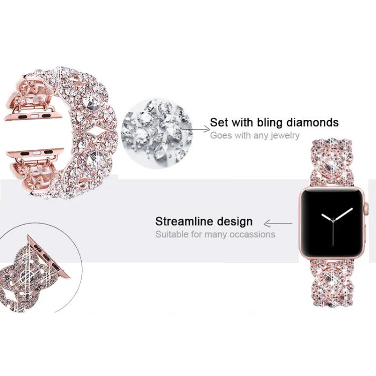 Petaled Metal Diamond Wristband Strap For Apple Watch Series 9 / 8 / 7 / 6 / SE / 5 / 4 / 3, 1215 Silver, 1202 Silver, 1215 Black, 1202 Black, 1215 Rose Gold, 1202 Rose Gold, 1202 Rose Gold Red, 1215 Gold