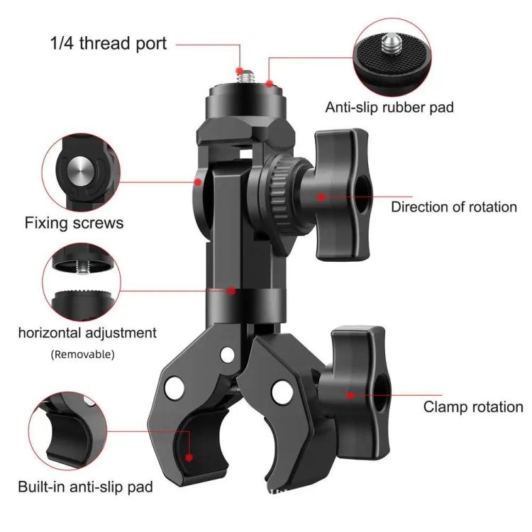 Camera Clip Motorcycle Bicycle Handlebar Crab Clamp For Sports Camera, Without Adapter, With Adapter