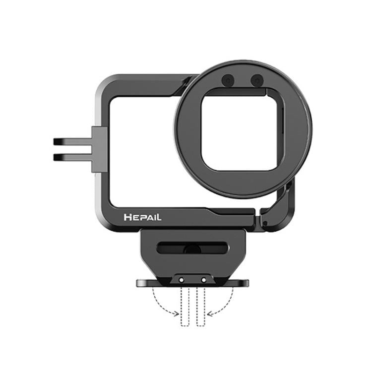 For GoPro HERO12 Black /11 Black /10 Black /9 Black HEPAIL C-G12 Metal Rabbit Cage With Dual Cold Shoe Connector