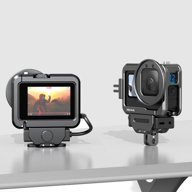 For GoPro HERO12 Black /11 Black /10 Black /9 Black HEPAIL C-G12 Metal Rabbit Cage With Dual Cold Shoe Connector