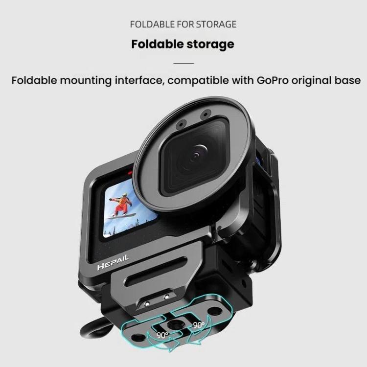 For GoPro HERO12 Black /11 Black /10 Black /9 Black HEPAIL C-G12 Metal Rabbit Cage With Dual Cold Shoe Connector