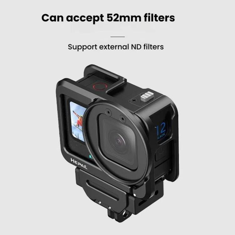 For GoPro HERO12 Black /11 Black /10 Black /9 Black HEPAIL C-G12 Metal Rabbit Cage With Dual Cold Shoe Connector