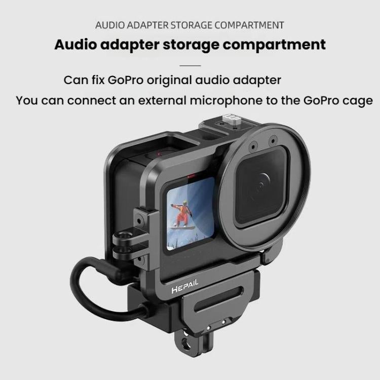 For GoPro HERO12 Black /11 Black /10 Black /9 Black HEPAIL C-G12 Metal Rabbit Cage With Dual Cold Shoe Connector