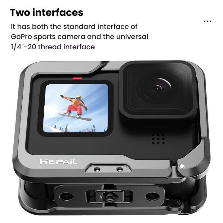 For GoPro HERO12 Black /11 Black /10 Black /9 Black HEPAIL C-G12 Metal Rabbit Cage With Dual Cold Shoe Connector