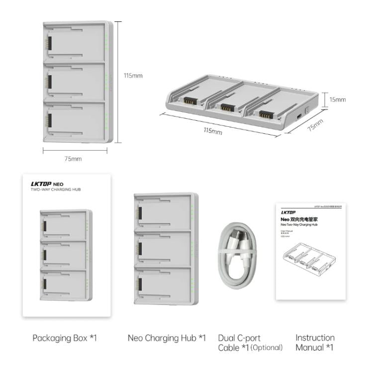 For DJI Neo Battery LKTOP Three-Way Charger 65W Fast Charging Hub